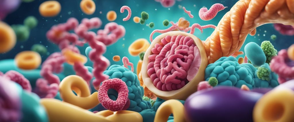 Ilustração que representa a flora intestinal - Benefícios do Colágeno Bovino para o Sistema Digestivo : Do Pasto