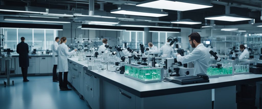 Foto de laboratório com cientistas fazendo estudos científicos sobre a eficácio do Colágeno Bovino | Do Pasto